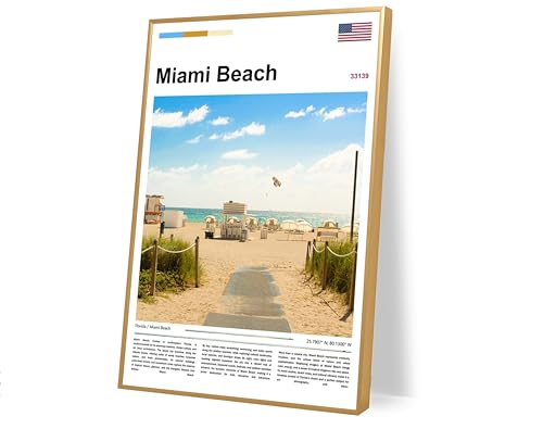 Poster Miami Beach Wall Art Original Design(30"x20" Golden Frame) Florida