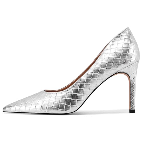 Women's Pointed Toe High Heels – Slip-On Stiletto Pumps with Embossed Woven Texture, Elegant Dress Shoes for Wedding, Office, Party & Formal Events2