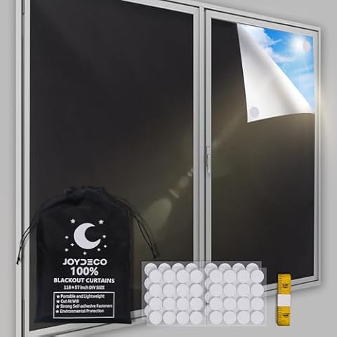 Joydeco Portable Blackout Curtains, Blackout Shades (118" x 57"), Blackout Window Cover Blackout Blinds, Blackout Curtains for Bedroom Windows Baby Nursery Room Darkening Travel Cover
