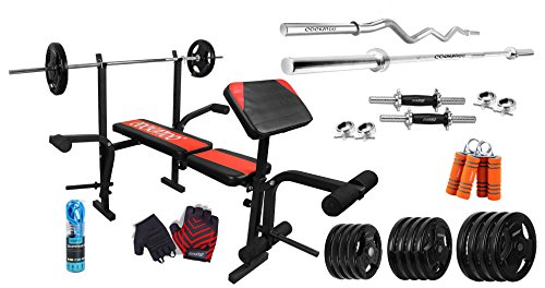 Image of Cockatoo Professional Gym Training (10 Kg to 100 Kg) Home Gym Set with Regular Metal Integrated Rubber Plates & 5 in 1 Olympic & Regular Weight Bench (60 Kg).