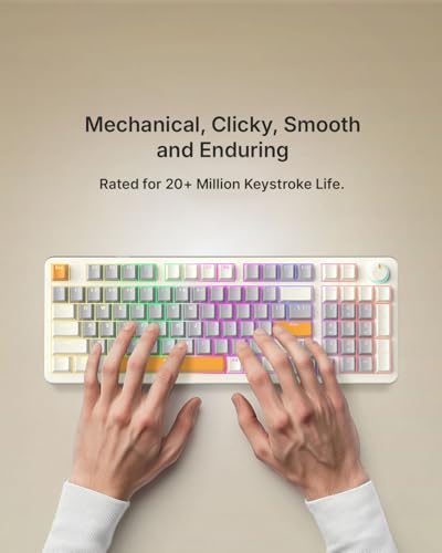 Image of RAEGR MechGear X100 Mechanical Gaming Keyboard, 98 Keys Compact Full Size, Rainbow Backlit, Hot-Swappable Switches, Multi-Function Volume Knob with Detachable Cable - RG10597 Retro White /Grey