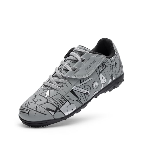 DREAM PAIRS Boys Girls Indoor Turf Soccer Cleats Lace Up Athletic Youth Futsal Football Casual Shoes for Little/Big Kid 11 Little Kid Grey