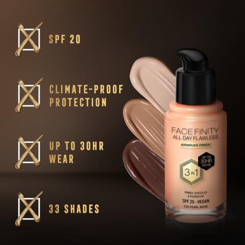 Image of Max Factor Facefinity All Day Flawless 3-in-1 Foundation - C35 Pearl Beige, 30ml