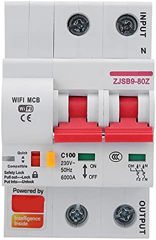 AC220V Smart WIFI Circuit Breaker Miniature Circuit Breaker PA66-DSM Flame Retardant Shell Support Wifi Mobile Phone APP Remote Control(2P 100A)
