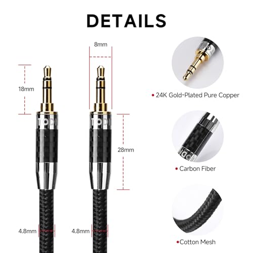 Image of TODN Hi-Fi AUX Cord, O-C-C Cores 3.5mm Audio Cable, Audiophile AUX to AUX Cable for Car /Stereo /Headphone /PC (6.5ft /2m, 90 Degree)