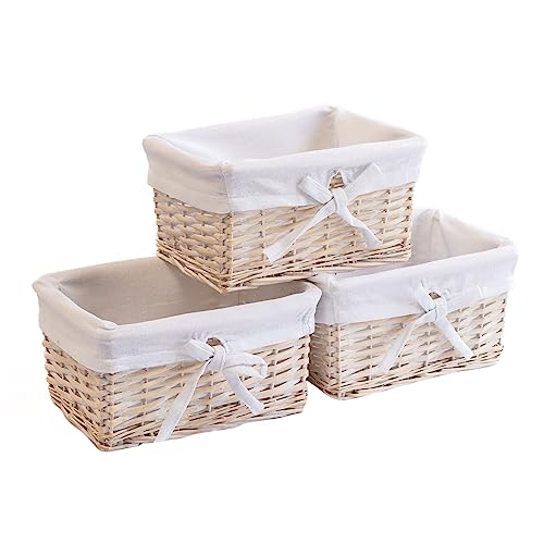 Arthur Cameron Lot de 3 petits paniers en osier naturel (blanc délavé)