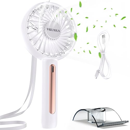 VKUSRA Powerful Handheld Fan, Portable Rechargeable Hand Fan with 4 Speeds & Adjustable Angle, USB Cooling Desk Fans with Cellphone Stand for Travel Office Home Outdoor
