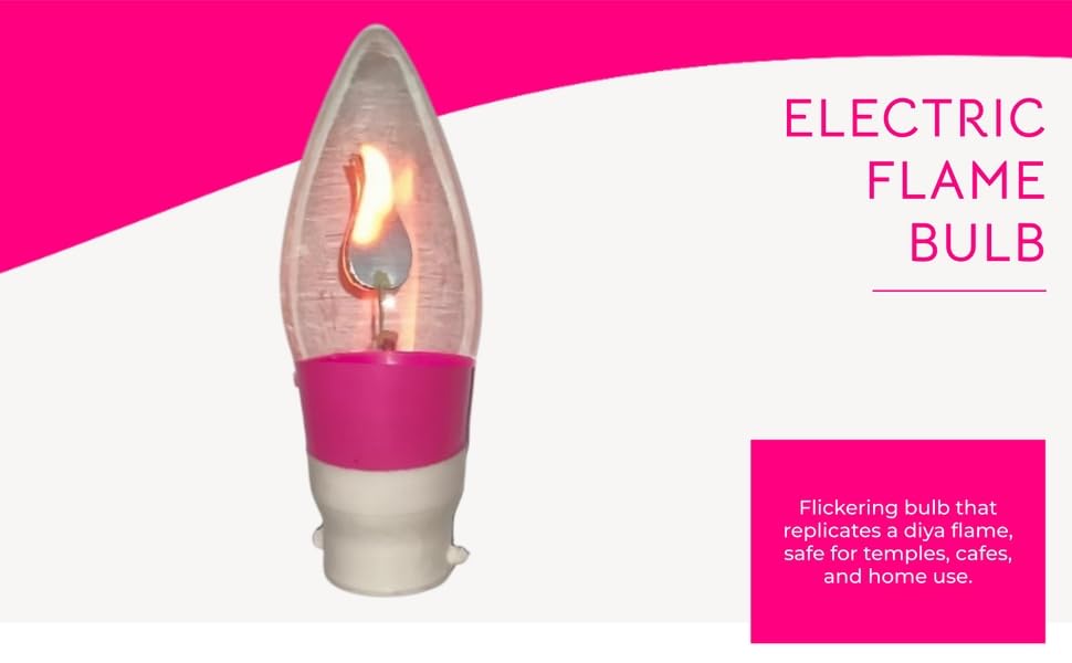 Image of Electric Flame Lightbulb, Jyoti Lightbulb for Mandir /Temple, Art Cafe Resturant Decoration Lightbulb with Stand, Non-LED Flicker LightBulb (B22 Base) (Electric Flame Lightbulb)