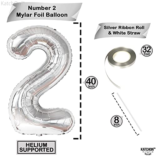 Image of KatchOn Silver Number 2 Balloon 40 Inch 2nd Birthday Decorations for Boys