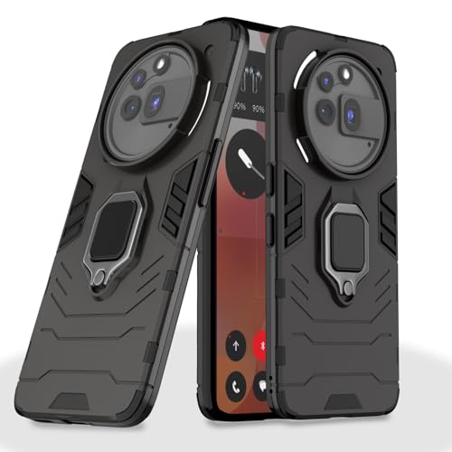 Image of Pikkme Back Cover for Nothing Phone 3a Pro 5G | 360 Protection Case | Ring Holder Stand D5 Tough Armor Bumper Case (Black)