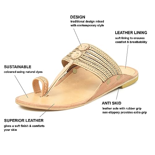 Image of Stepfox Men's Genuine Leather Kolhapuri Chappals | Handcrafted Traditional Ethnic Footwear for Weddings, Festival | Comfortable and Durable Handmade Indian Leather Slipper for Men