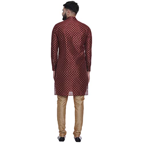 Image of Veera Paridhaan Men's Ethnic Maroon Jacquard Printed Long Staright Kurta(VP008082)