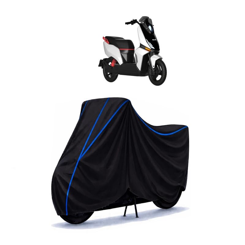Image of Scooty Cover Water Resistant for LML Star | Universal Scooter & Bike Cover | Heavy Duty UV Dust, Rain & Scratch Protection | Elastic Fit All Weather Indoor Outdoor | Black with Blue Piping
