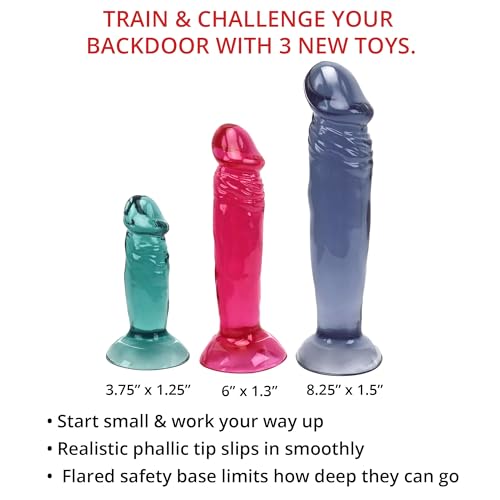 Image of Adam & Eve Booty Bumper Anal Dildos Plug Set, 3 Sizes for Beginners to Advanced, Realistic Flexible Trainer, Suction Cup Base, Hands Free Play, TPE, Waterproof, Durable, Comfortable Backdoor Pleasure