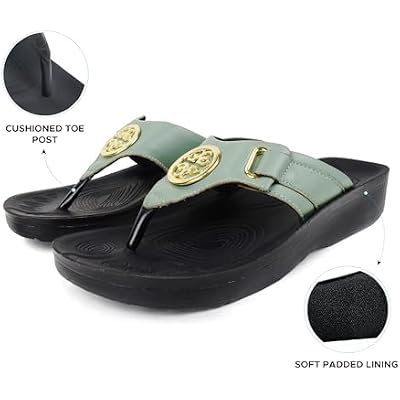 AEROTHOTIC Arch Support Flip Flops for Women Comfortable Orthopedic Footbed with Faux Leather Buckle Adjustable Stylish Straps Slip On Soft Toe Post Dressy Indoor & Outdoor Women's Sandals