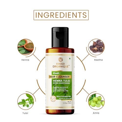 Image of Khadi Organique Henna Tulsi Extra Conditioning Hair Cleanser SLS & Paraben Free, 210 ml