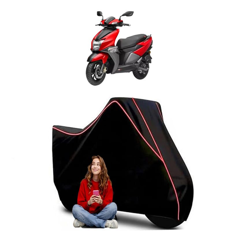 Image of Ntorq 125 BS6 Scooty Bike Cover Water Resistant Outdoor Use Universal Fit Scooters Motorcycles Heavy Duty UV Protection Dust Rain Scratch Resistant Elastic Bottom Black Blue Piping