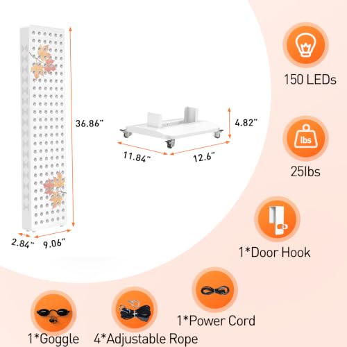 Image of Red Light Therapy Panel for Full Body, 5 Wavelength 150 Dual Chip LEDs 630+660+810+830+850nm Near Infrared Lamp Therapy Device with Timer & Stand Pain Relief Face Skin Health Sleep