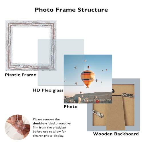 Image of JCJMY 4x4 Picture Frame Rustic White for Wall Hanging or Tabletop, Wall Mounting Horizontally or Vertically, 4 x 4 Wall Gallery Poster Photo Frame with Shatter Resistant Plexiglass, Rustic White