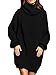 Saodimallsu Damen Strickkleid Oversized Rollkragen Pulloverkleid Langarm Einfarbig Elegant Minikleid Weihnachtskleid Laternenärmeln Weihnachten Winterkleid Schwarz XL
