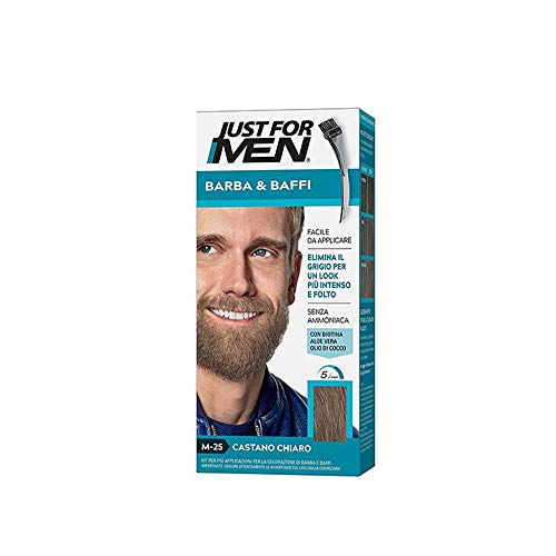 Just for Men Lot de 3 colorations permanentes, teinture, gel colorant pour barbe et moustaches avec pinceau, châtain clair, sans ammoniaque, M 25 ; 2 x 14 ml