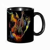  Tazza colorata,Serie Sogno musicale. Sfondo astratto fatto di violino e vernice colorata astratta da utilizzare con progetti su,idea regalo per compleanno, lavoro, ufficio, Natale, tè, caffè (nero)