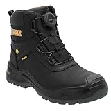 DEWALT Lander Botas de trabajo impermeables de piel nobuk para hombre, ajuste ancho, cierre BOA, puntera de seguridad no metálica, Black, 38 EU