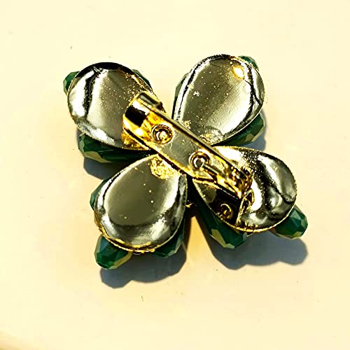 Cypina Stunning Art Deco Maltese Cross Green Floral Brooch Pin With Golden Link Chain Accent #TOP5