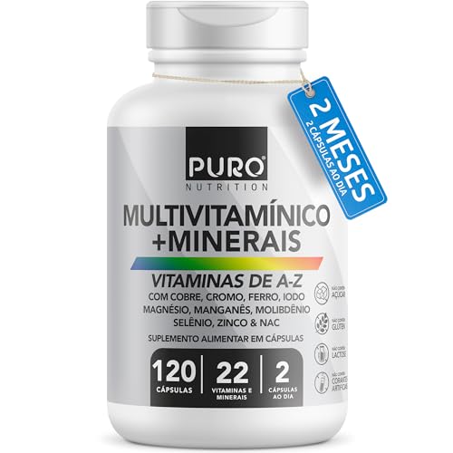 Multivitamínico Puro Nutrition, 22 Vitaminas e Minerais de A-Z, 120 Cápsulas