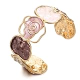 LUREME Gold Rose Cuff Bracelet for Women - Open-End Colorful Enamel Flower Stretch Bangle, Adjustable Vintage Jewelry (bl003607-2)