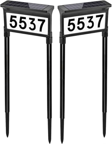 Lacasa Solar Address Signs for Yard, Dual-Sided Illumination Solar House Numbers for Outside, Waterproof Outdoor Solar Mailbox Number Plaque, 3-Color Modes, 1 Pack