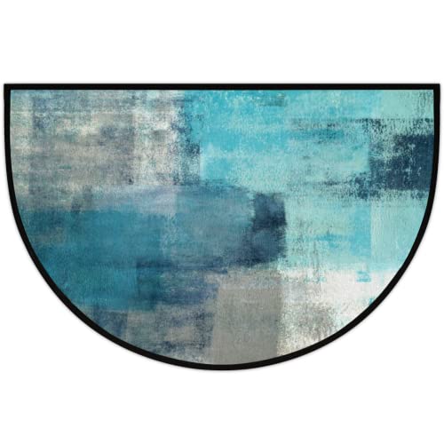 Osam Space Turquoise Abstract Blue Grey Half Round Door Mat Indoor Entrance Mat 24 X 36, Absorbent Doormats Area Rugs Non-Slip Semi Circle Floor Mats For Home Kitchen Outdoor #TOP4