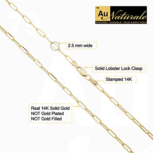 14k Yellow or White Gold 2.5 mm Paperclip Link Chain Necklace for Women (14, 16, 18, 20, 24, 30 or 36 inch)2