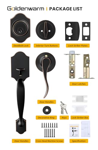 Image of Goldenwarm Front Door Lock Set, Oil-Rubbed Bronze Front Door Handle and Deadbolt Set, Exterior Door Lock Set, Front Door Handles and Locks