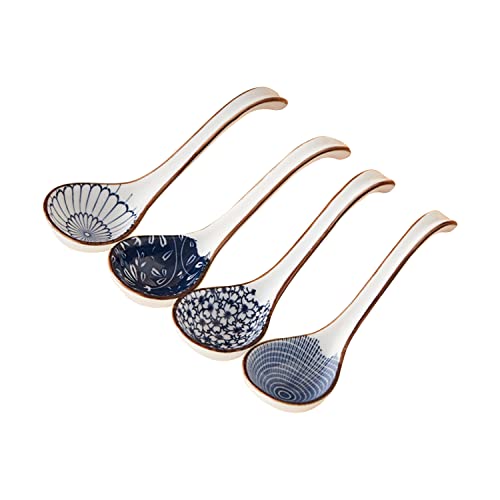 WEMUBSU Cucchiaio da portata in ceramica, 4 cucchiaini da zuppa in porcellana, lunghezza 15,4 cm, set da 4 pezzi per mangiare dessert antipasti cereali