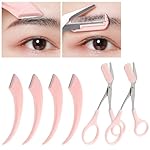 6 Pcs Eyebrow Trimmer Scissors with Comb, Curved Eye Brow Razor, Non-Slip Stainless Steel Facial Hair Removal Grooming, Brow Shaping Beard Shaving Kit Beauty Accessories for Women Men