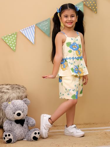 Image of superminis Girl's Top and Shorts |Coordinated Outfit| Sleevless Floral Print Top and Shorts Set| Summer Casual Outfit For Kids| 2-Piece Dress For Girls