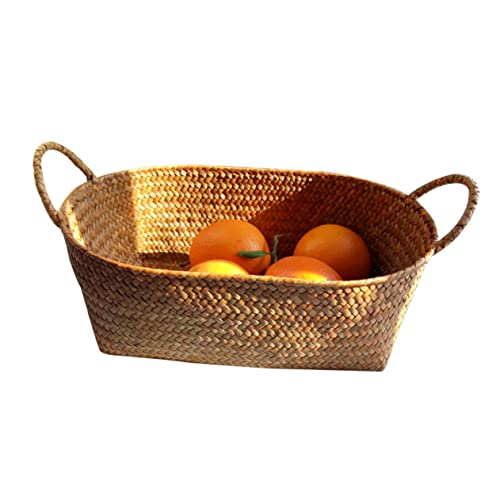 Garneck Country Style Wicker Storage Basket Family Picnic Fruit Basket Hand-Woven Rattan Snack Box