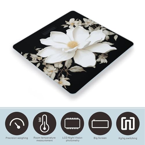 Báscula digital blanca con pantalla LCD y cinta métrica miniatura 3