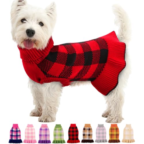 Image of Dog Sweater Dress Plaid Knitwear for Large Dogs Girl Christmas Clothes