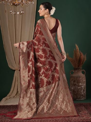 Image of AKHILAM Women's Kanjivaram Woven Soft Silk Saree With Blouse Piece