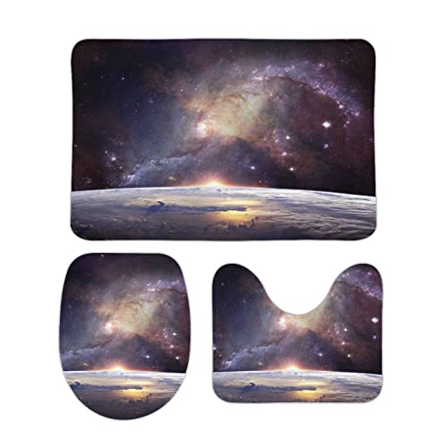 Badezimmer Badematte 3 Teilig Set,3D Galaxis Saugfähige Teppich,WC-Deckelbezug,U-Förmige Matte 3-Teiliges Badezimmer Set – Bild 3