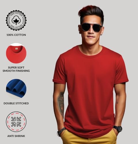 Image of ADRO Men's Cotton Regular Fit Combo Plain Solid T-Shirt Pack of 2