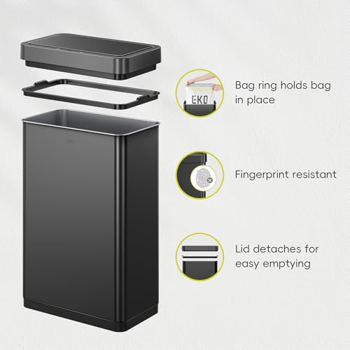 Image of EKO Mirage X 80 Liter / 21.1 Gallons Motion Sensor Trash Can or Recycling Bin, Automatic Large Kitchen Trash Can Touchless, Stainless Steel, Matte Black