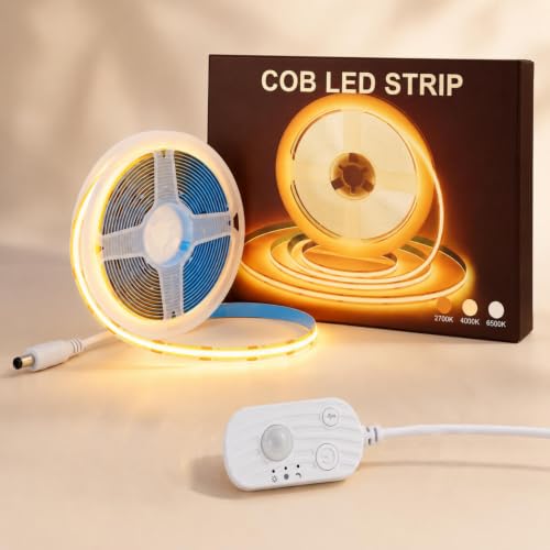 TK99SW Cob Tira LED con Sensor de Movimiento 3 Metros, 5V Tira de LED 2700K Blanco Cálido 320LEDs/M 3 Modos Luz LED Adhesiva para Cocina Bajo Mueble, Pasillo, Armarios