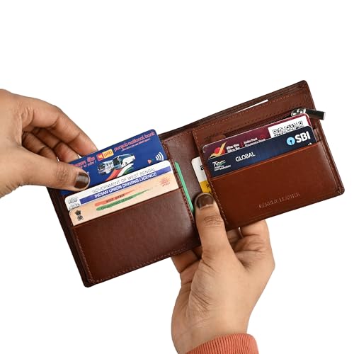 Image of Genuine Leather Wallet for Men Brown | RFID Blocking | Bi fold,Tri fold | Classic Slim,Stylish Mens Wallet with Multiple Card Slots,Coin Pocket & ID Window | Gift for Men