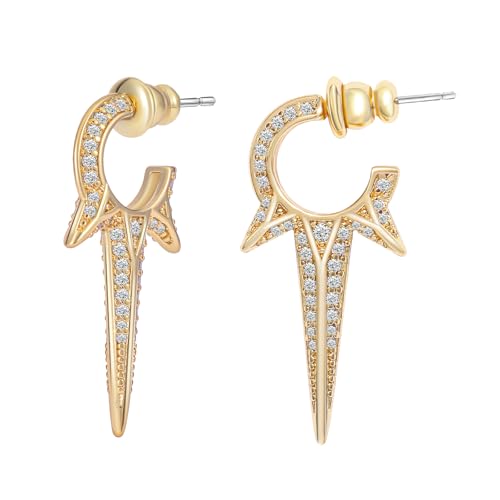 Obidos Gold Hoop Earrings -14K Gold Plated Statement Earrings - Spike Huggie Small Hoop Earrings for Women Boho Simple Hypoallergenic Earrings