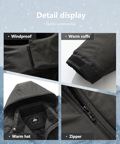 Image of Men's Mountain Ski Jacket Winter Snow Coats Waterproof Warm Fleece Lining Jacket Parka with Hooded