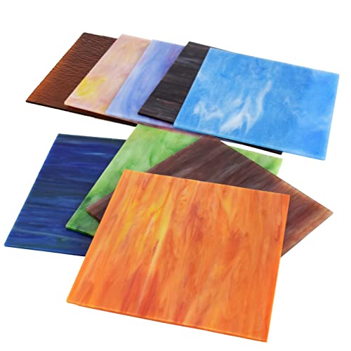 Kiphepi 9 Sheets Mixed Textures Stained Glass Sheets Pack 6 X 6 Inch Cathedral Art Glass Supplies Mosaic Glass Tiles For Crafts And Mosaic Making,Color Variety Textured (Mixed-B-X) #TOP2