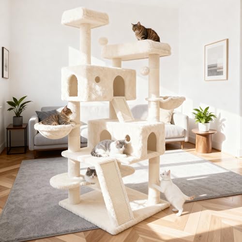 Árbol para Gatos Grande de 65 Pulgadas con Niveles Múltiples Beige miniatura 1